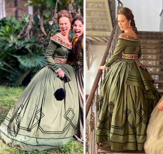 Mariana Ximenes com vestido verde na novela