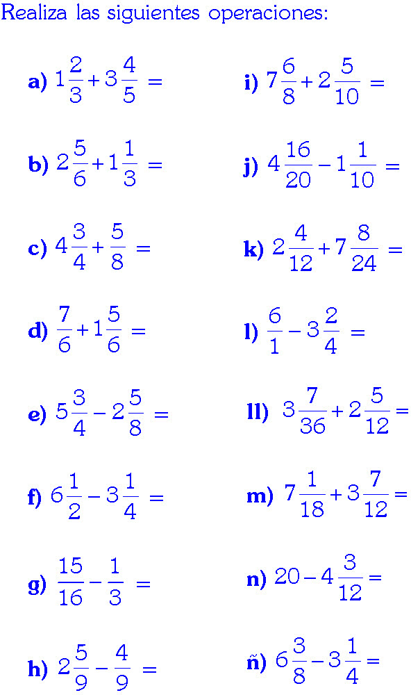 SUMA Y RESTA DE NUMEROS MIXTOS EJERCICIOS RESUELTOS DE ...
