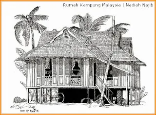 Lukisan Rumah Kampung Malaysia oleh Nadiah Najib