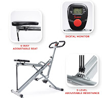 Sunny Row-N-Ride Trainer's 3 resistance adjustment levels with each band adding around 22 lbs of resistance, image