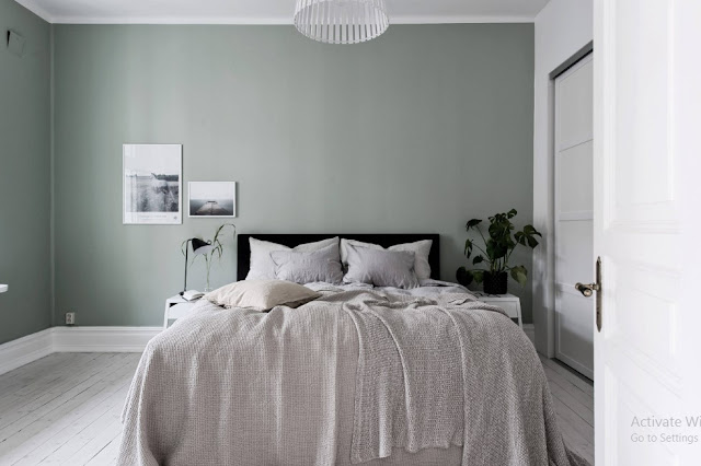 sage green gray and white bedroom