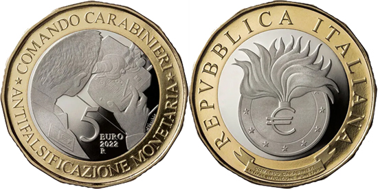 Italy 5 euro 2022 - 30th Anniversary of the foundation of the Carabinieri Monetary Anti-counterfeiting Command