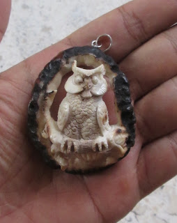 Owl Carved Antler Pendant