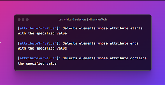 Types of css Wildcard selectors | Hinancier Tech