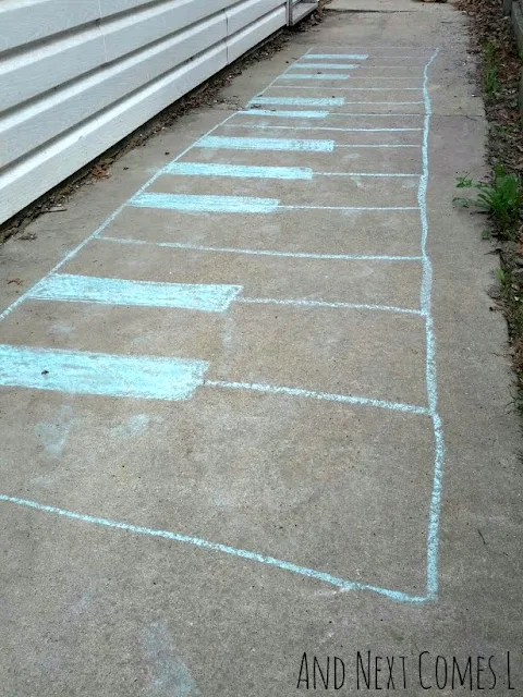 Giant chalk piano keyboard drawing