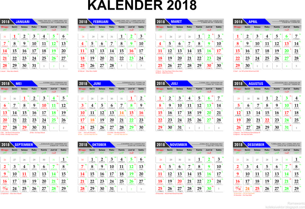 Template Penanggalan Kalender 2018