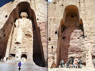 Foto Sebelum dan Sesudah dari Bamiyan Buddha, Afghanistan