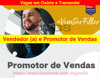 Filler Bebidas abre vagas para Vendedor e Promotor de Vendas em Osório e Tramandaí