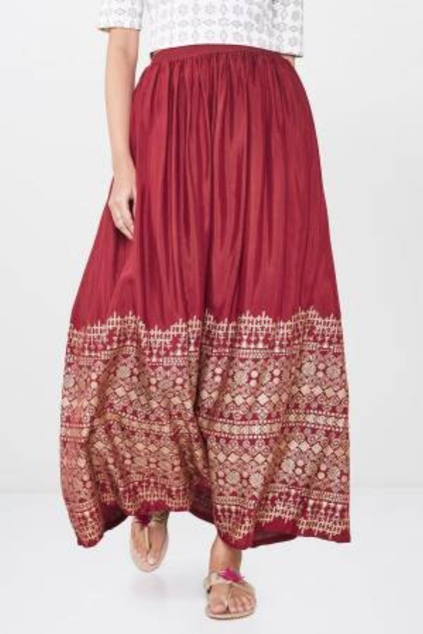 Red Geometric Foil Print Skirt