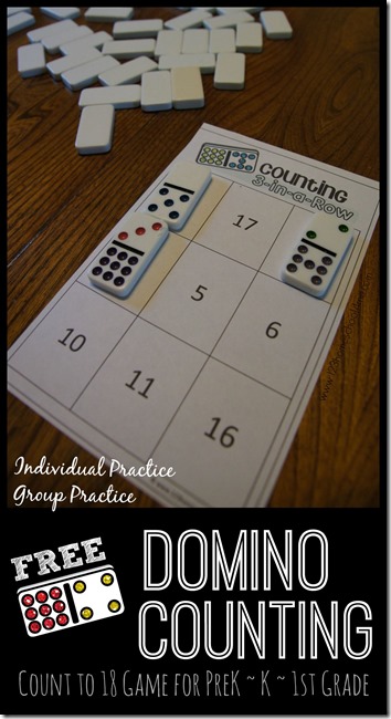 FREE Domino Counting Game - Help kids practice adding numbers up to 10 for this fun indpendent math game or cooperative math center for preschool, PreK, Kindergarten, first grade