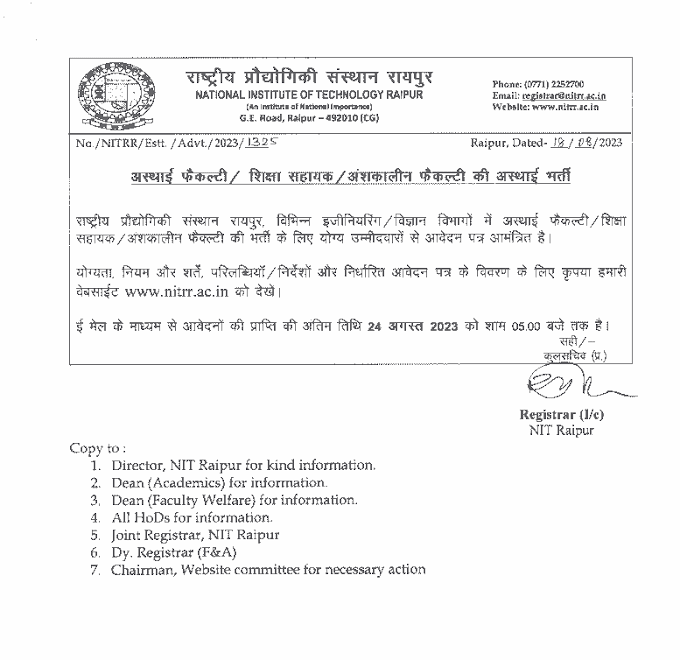 RAIPUR GOVT AND SANVIDA JOBS 2023 | छत्तीसगढ़ जिला रायपुर में सरकारी नौकरी के लिए विभिन्न संविदा पदों की वेकेंसी