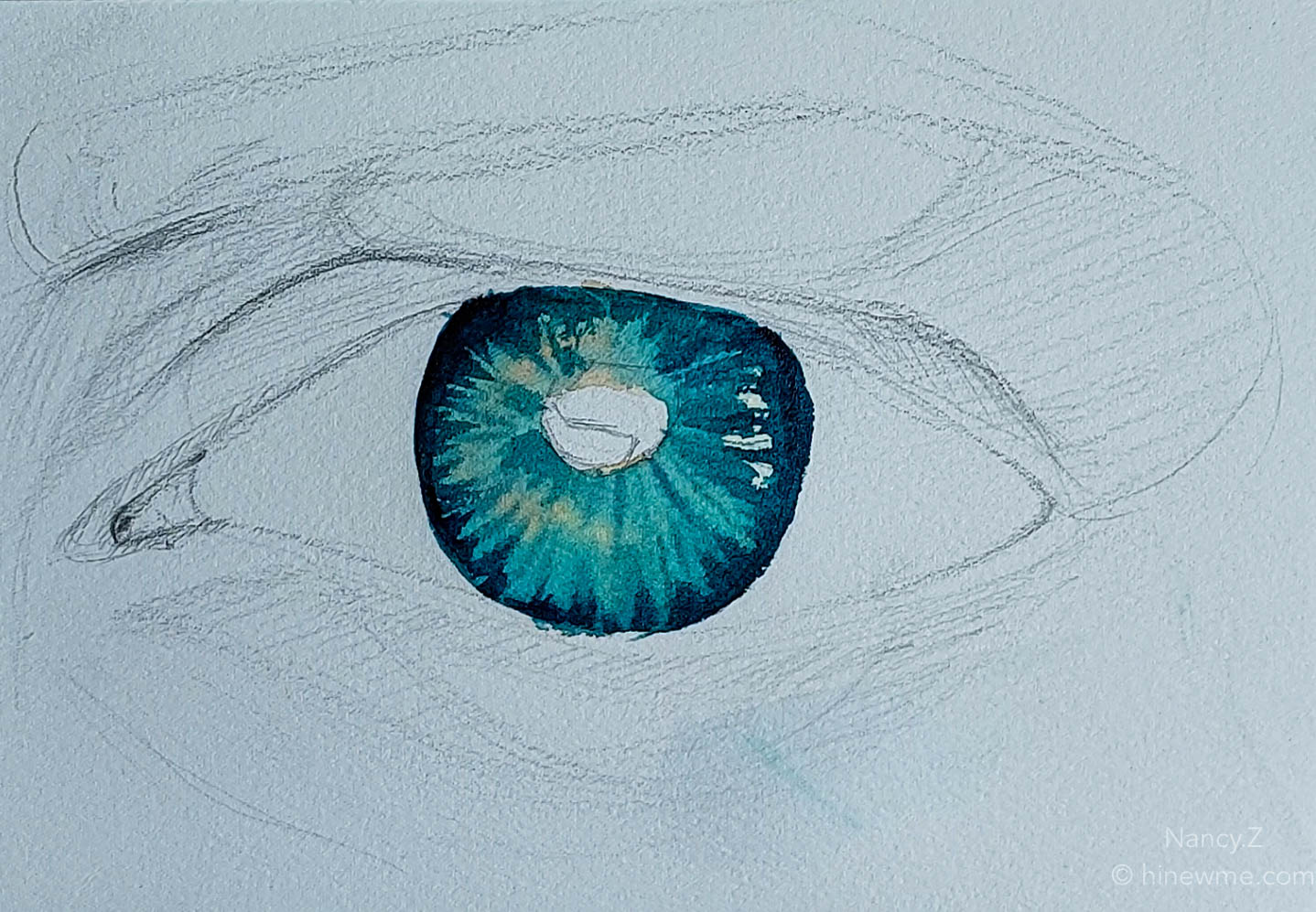 How to draw an eye with blue pupil step by step for beginners,