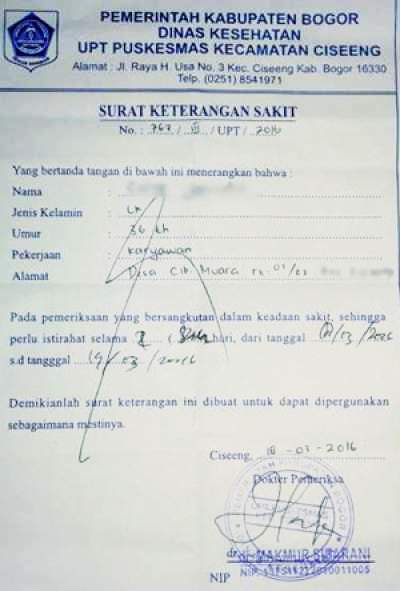 Contoh Surat Keterangan Sakit dari Dokter untuk Karyawan 