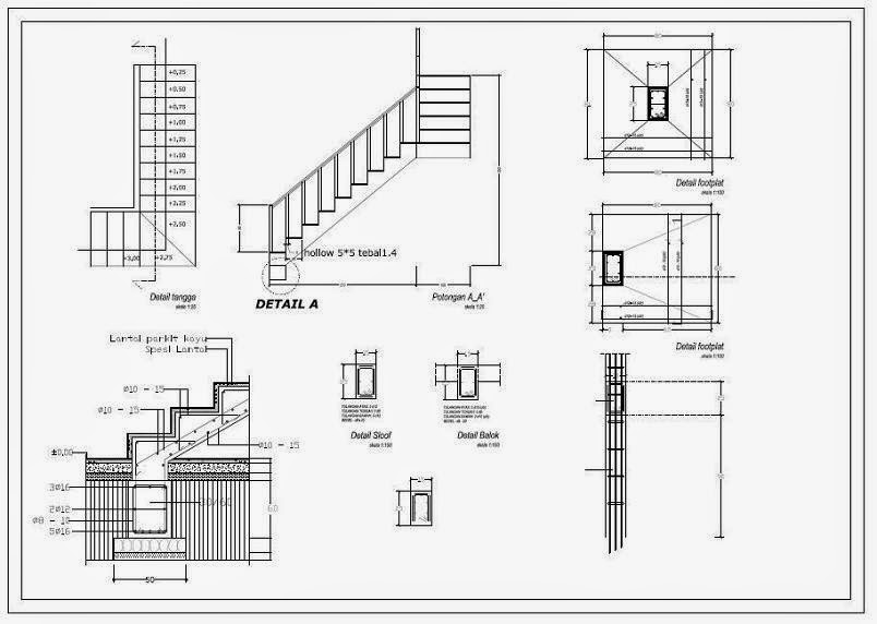 Desain Detail Tangga Pondasi Sloof Balok Footplat Lantai 