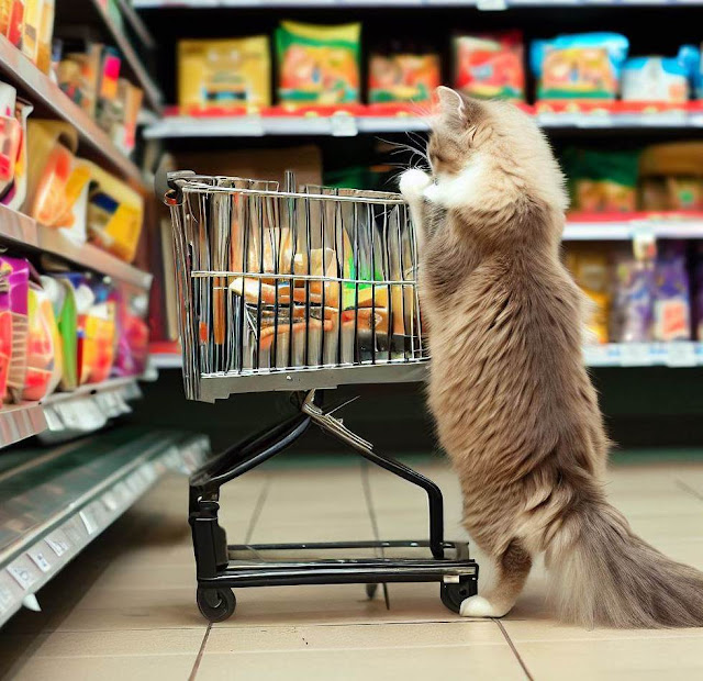買い物中の猫