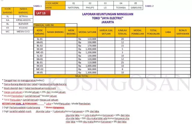 contoh soal excel tes kerja perusahaan