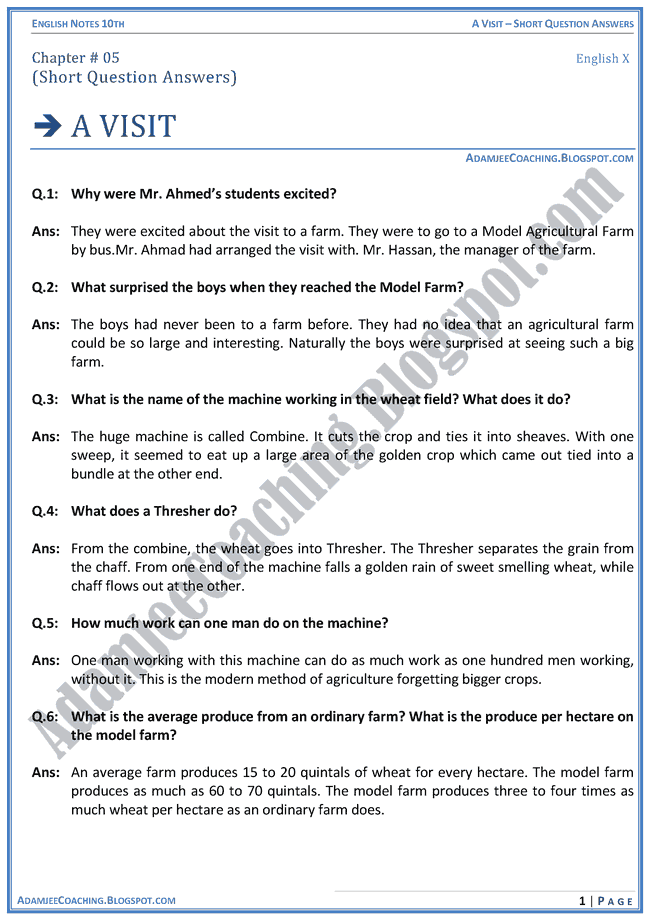 a-visit-question-answers-english-x