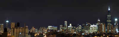 Chicago Urban Night Skyline - Dual Monitors Wallpaper