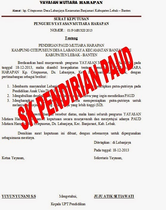 Contoh Sk Pendirian Sekolah Smp Dari Yayasan Dapatkan Contoh.