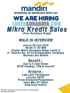 Walk In Interview di Bank Mandiri Surabaya Terbaru Juni 2019