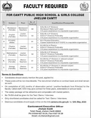 FOR CANTT PUBLIC HIGH SCHOOL &amp; GIRLS COLLEGE JHELUM CANTT