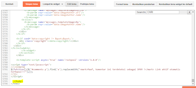 code </body> pada template blogspot