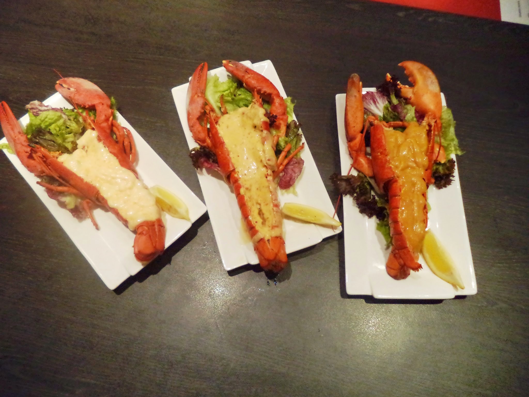 Canadian Lobster with Spicy flaming sauce, Ebiko Flaming Sauce, Honey BBQ sauce