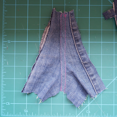 Flat-felled jeans seam complete, right side.