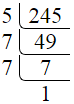 Prime factorization of 245 by division method