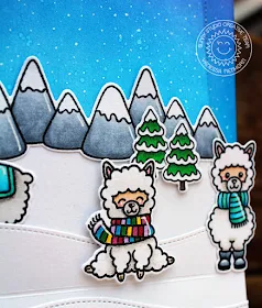 Sunny Studio Stamps: Alpaca Holiday  Woodland Borders Sliding Window Winter Themed Slider Card by Vanessa Menhorn