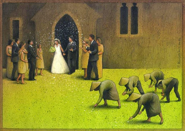 Ilustraciones satíricas reflexionar Pawel Kuczynski