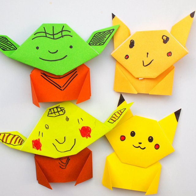 origaimi pikachu and yoda craft for kids-super easy to fold!