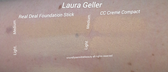 Laura Geller Real Deal Foundation Stick; Review & Swatches of Shades Light & Medium, Tan, 