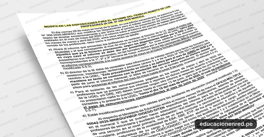 ANÁLISIS: Modifican las disposiciones para el informe del trabajo remoto de los profesores (Fernando Gamarra Morales)