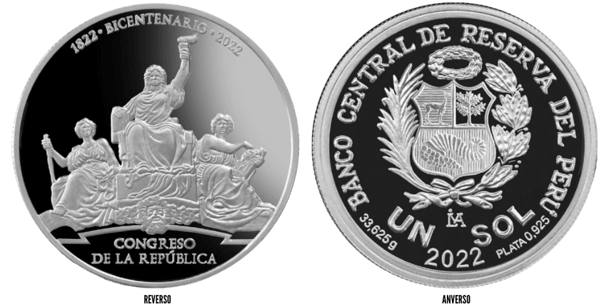 moneda de plata bicentenario congreso de la republica