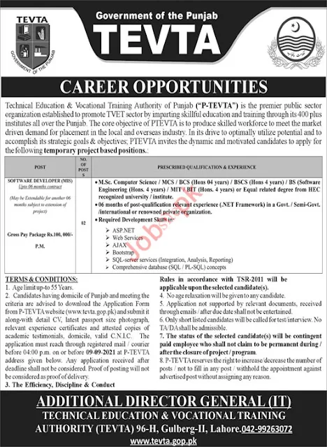 PTEVTA Education Department Punjab New  Jobs 2021