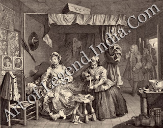 A Harlot's Progress (1732), The first of Hogarth's 'modern moral subjects', A Harlot's Progress charts the downfall of a country girl who falls prey to the vices of the city. The third plate shows her being apprehended by a Magistrate. 