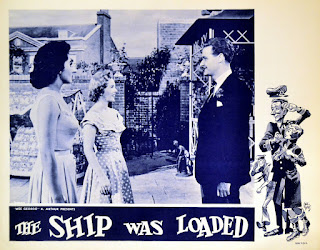 THE SHIP WAS LOADED. Estados Unidos. Lobby Card: 36 x 28 cms. Ilustración: Jack Davis. ¡A LA ORDEN, ALMIRANTE! Carry on Admiral. 1957. Reino Unido. Dirección: Val Guest. Reparto: David Tomlinson, Peggy Cummins, Brian Reece, Eunice Gayson, A.E. Matthews, Joan Sims, Lionel Murton, Reginald Beckwith, Desmond Walter-Ellis, Ronald Shiner.