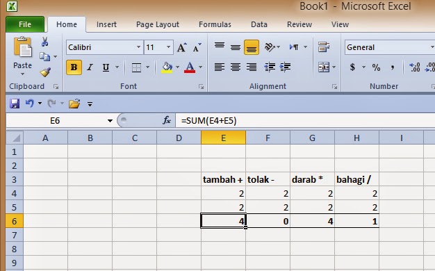 Pengiraan mudah dalam excel