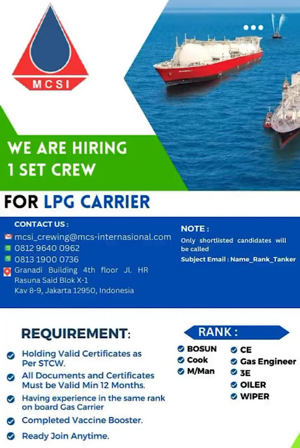 Info Cans Pelaut Kapal Pesiar, LPG Carrier Bulan Februari 2024