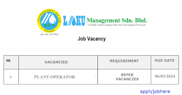 VACANCY PLANT OPERATOR AT LAKU MANAGEMENT BINTULU