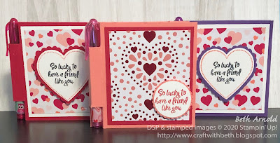 Craft with Beth: Stampin' Up! St Valentine's Day St. Valentine's Day Valentine 3D sticky note holder with mini pen pocket Heartfelt Stamp Set Heart Punch Pack From My Heart Specialty Designer Series Paper DSP SDSP