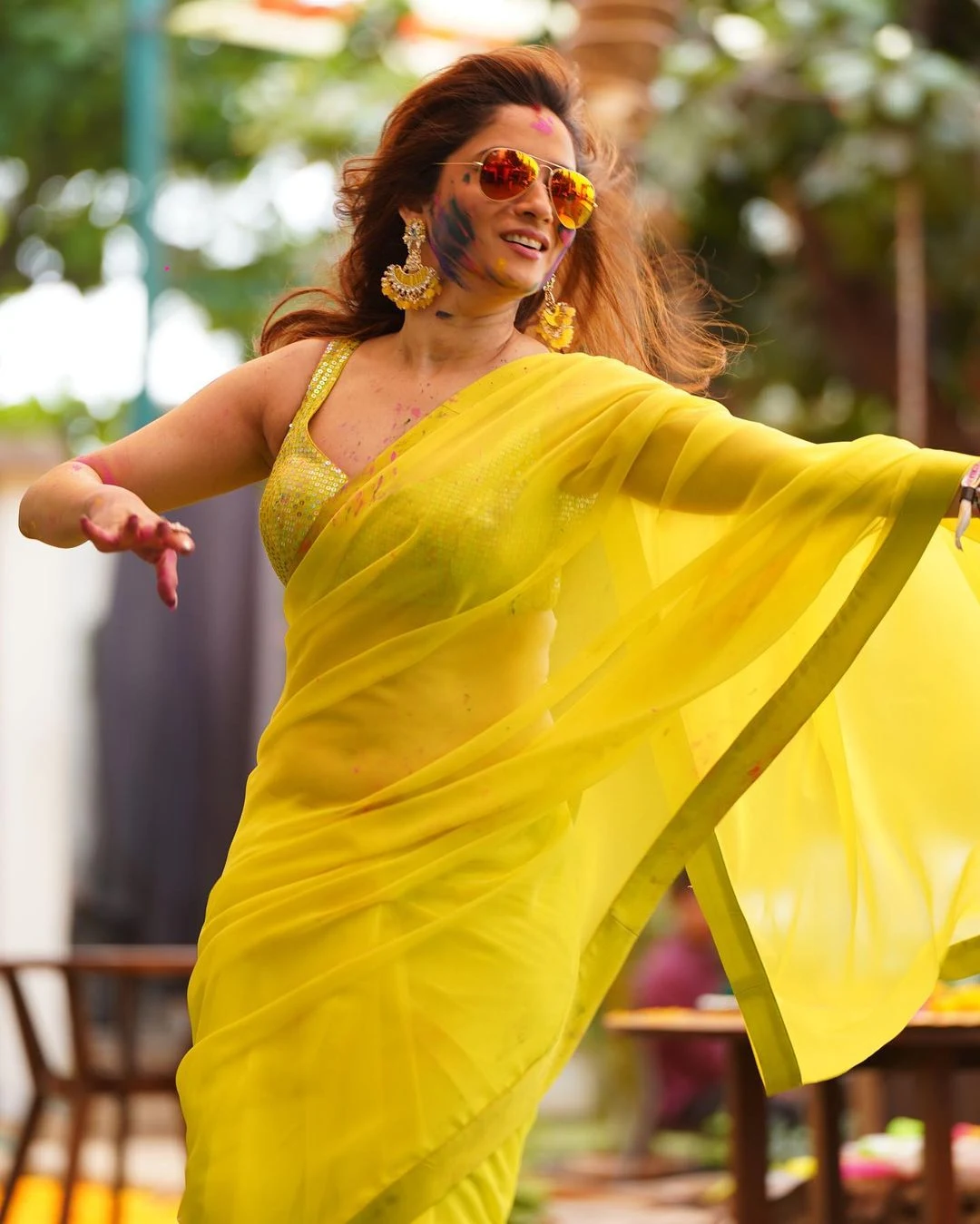 ankita lokhande yellow saree holi pics