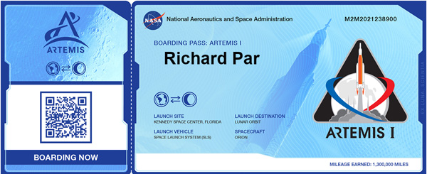 My mission certificate for the Artemis 1 mission.