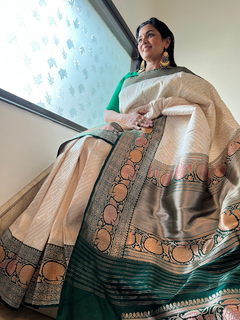 Banarasi kaduwa saree with horses and kadiyal border