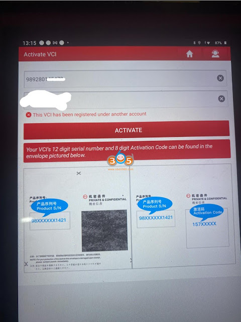 Launch X431 VCI Registered Under Another Account 2