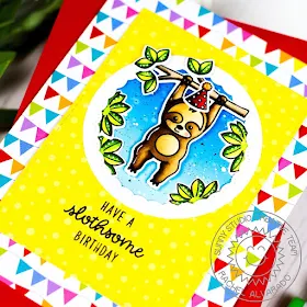 Sunny Studio Stamps: Surprise Party Paper Pack Wrap Around Box Dies Silly Sloths Fancy Frames Birthday Box Birthday Card by Lexa Levana and Rachel Alvarado