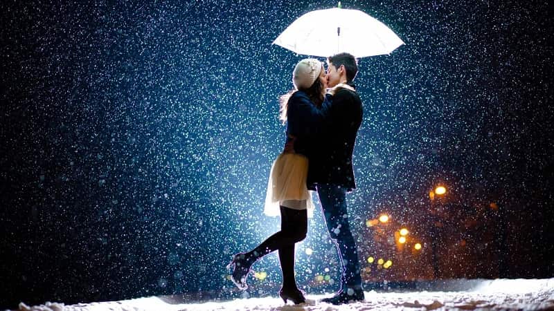 Romantic Couple Kissing Photo in Rain