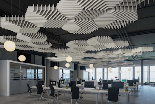 Benefits of acoustic solutions for office interior - ceiling & floor.