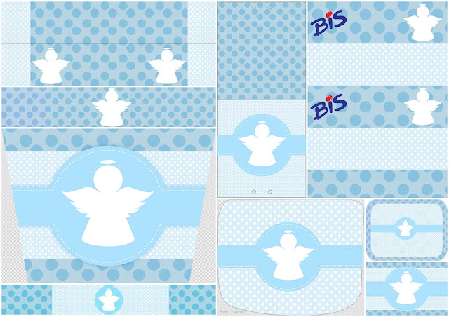Angel Silhouette Papers in Light blue: First Communion Free Printable Candy Bar Labels. 